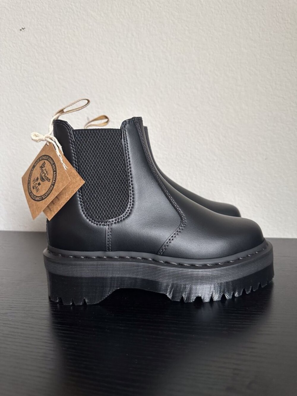 NEW Dr. Martens Vegan 2976 Quad Platform Chelsea Boots US 6 Mono Black